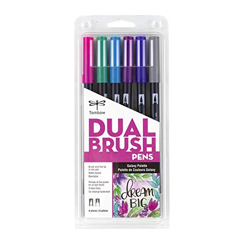 Image of Tombow 56212 Dual Brush Pen Art Markers, Galaxy, 6-Pack. Blendable, Brush and Fine Tip Markers, Multicolor