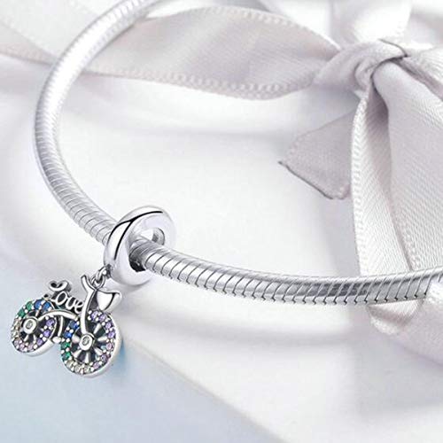 Image of Car Keys Bike Suitcase Charms 925 Sterling Silver Charms Beads Black Enamel Charm and Color Crystal Travel Charms for Bracelets (Bicicleta charms)