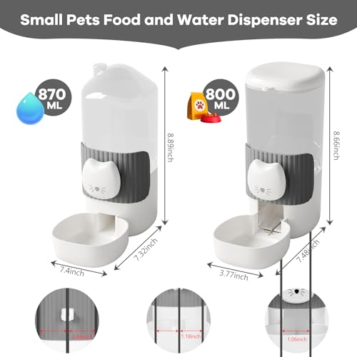 Yummy Sam Hanging Automatic Small Pet Food Water Dispenser, Auto Gravity 0.8L Cat Feeder and 0.87L Water Dispenser, Self-Feeding and Waterer Set Kennel Feeding Station for Puppy Cats (Grey White) - Thumbnail 2