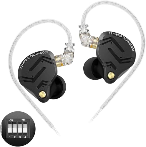 KZ ZS12 PRO X Wired Earbuds IEM Headphone, in Ear Monitor KZ IEM for Gaming 5BA+1DD Hybrid Driver Earphone with 4-Level Tuning Switch, Full-Metal Cavity, Detachable 2Pin IEM Cable (Black, without Mic)