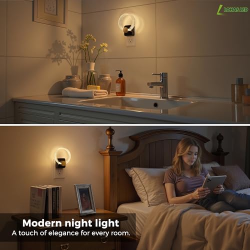 Image of L LOHAS LED Night Lights Plug into Wall, Plug in Night Light with Light Sensor, 3000K Soft White, 0-100LM Brightness Adjustable, Acrylic Nightlight for Bathroom Bedroom Hallway