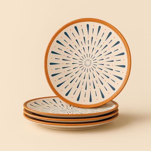 Image of YELONA Ceramic Plate Set of 4 | 8-Inch Dinner Plates | Droplet Pattern | Lead-Free Microwave & Dishwasher Safe Porcelain | 20 CM | Japanese Aesthetic