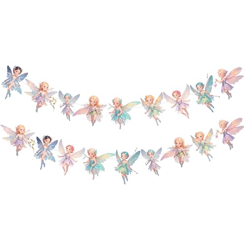 Lot de 2 Décorations de Bannière de Fée Joyeux Anniversaire à Suspendre - Fournitures pour Fête d'Anniversaire de Filles
