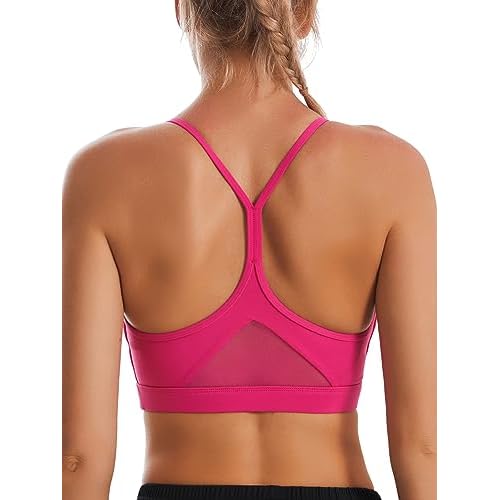 RUNNING GIRL Y-Back Sports Bras for Women, Medium Impact Wirefree Padded Bra Workout Crop Top Longline Sports Bra Push up Small Bright Pink