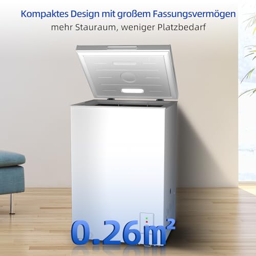 CHiQ FCF98DE Gefriertruhe 99 L, 54,5 x 47,6 x 83,5 cm, 4-Sterne-Gefrieren, Thermostatsteuerung, Drahtgestell, Schwebetür, Geräuscharm, Weiß