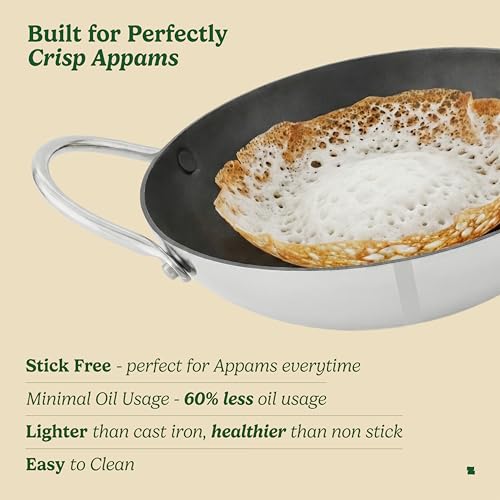 Image of Zira Triply Ceramic Appachatti 21 cm | Appam Chatti | Appam Pan | Appachatti Induction Base | 100% Chemical Free Ceramic Surface | Stick Free Low Oil Cooking | Gas & Induction Friendly