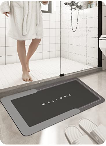 Badematte Rutschfester Badezimmerteppich absorbierend Badteppich, 40x60cm, Sofort Trockener rutschfeste Waschbar Badezimmermatte Duschvorleger Badvorleger für vor der Badewanne, Duschraum (grau) Cover