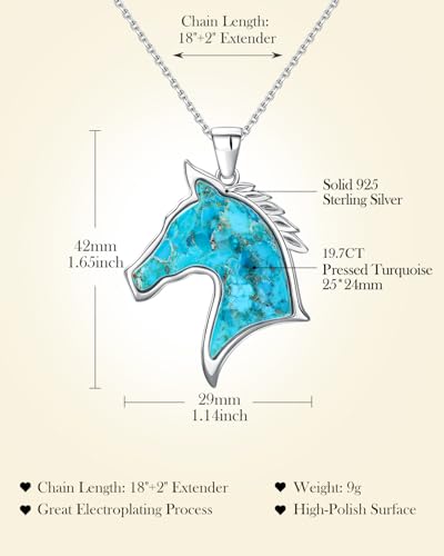 Image of AIBAO Sterling Silver Turquoise Horse /Snake Pendant Necklaces for Women | 11-20 Ct Large Horse / Snake Turquoise Boho Necklaces for Women Men Southwestern Jewelry
