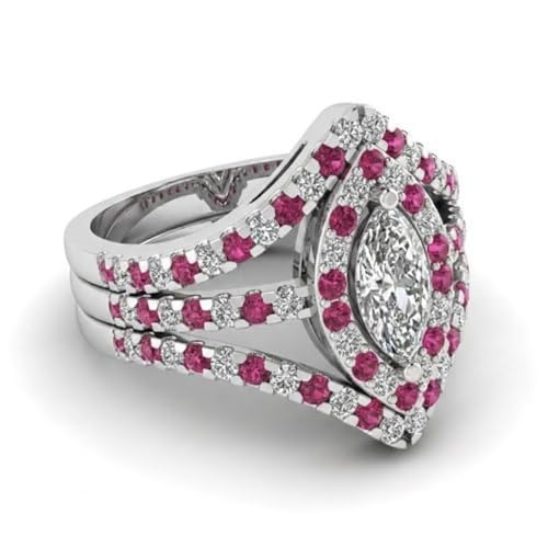 Image of Choose Your Gemstone Royal Empress Ring 925 Sterling Silver Marquise Shape Halo Engagement Rings Ornaments Surprise for Wife Symbol of Love Clarity Comfortable US Size 4 to 12