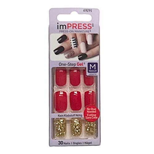 Kiss imPress Press-On Manicure Medium Length Red Gel Nails 69291 Break Dawn