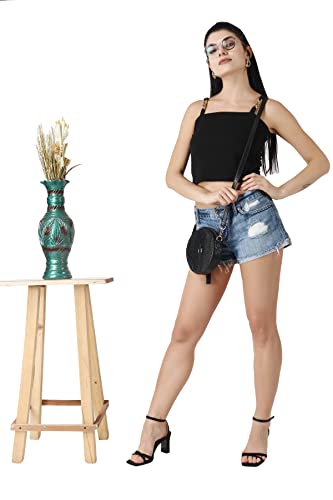 Image of POPWINGS Solid Casual Sleeveless Regular-Fit Crop Tops for Women with Front Chain| Crop Tops for Women Stylish Western Summer Wear