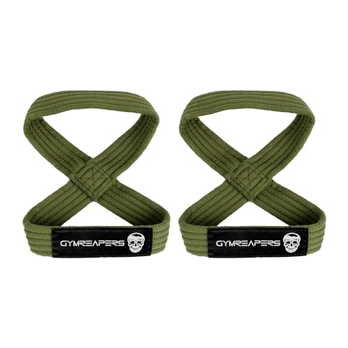 Gymreapers Figure 8 Lifting Straps for Deadlift Powerlifting Strongman & Cross Training Strong Weightlifting Wrist Straps for Men Women (OD Green Small)