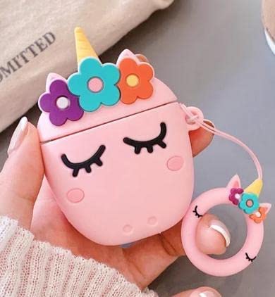 Image of for Airpods Pro 2019 Pouch Case Cover Headphones Soft Silicone Cartoon Character Cover with Keychain, 360-degree Protection (Unicorn Pink)
