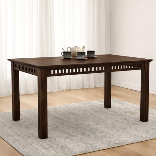 Image of AADITYA WOODS Sheesham Wood 6 Seater Dining Table Set with Chairs & Bench for Living Room Home | Wooden Dining Table Set for Office Restaurant Dining Room Set-57x35x30 inch (Walnut kB1, 6 Seater)