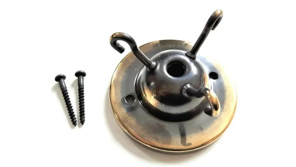 3 Hook Ceiling Rose with Screws in Choice of Finishes Max. 5kg Weight Load (Brushed Antique)
