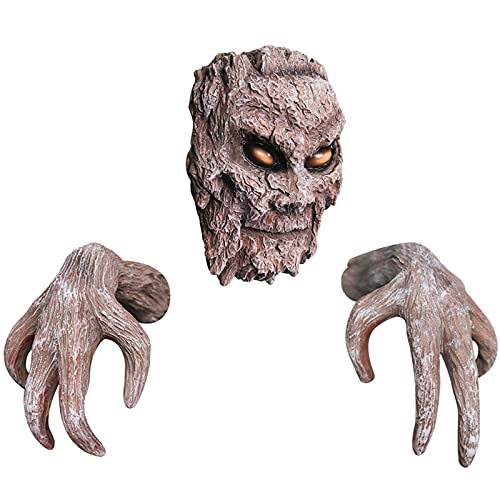 3D Halloween Tree Face Decor, Tree Demon Outdoor Sculpture Bark Face Decoration Yard Art, Halloween Decorations for Outdoor Easter Garden Creative Props
