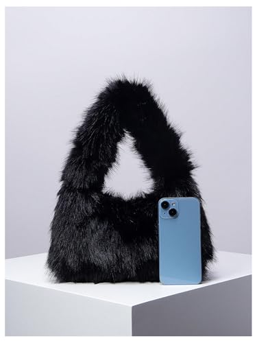 SHENHE Women's Fuzzy Faux Fur Crescent Shoulder Bag Plush Purse Underarm Handbag Hobo Tote2