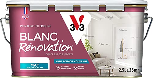 V33 Peinture blanche mur et plafond mat - multi-supports - monocouche - BLANC RENOVATION®, 2,5L