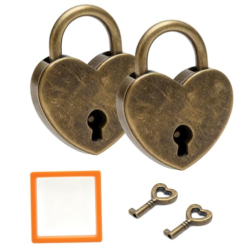 VOSSOT 2PCS Cadenas Cœur Vintage avec Clé, Mini Cadenas en Forme de Cœur, Serrure Rétro Amoureux en Acier, Coffret Cadeau Romantique pour Boîte à Bijoux,...