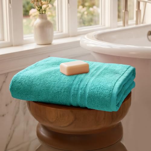 Image of MYTRIDENT Bath Towel | Comfort Living | Quick Drying | Travel Friendly | for Men /Women | 1 Piece Large Size | 100% Cotton 400 GSM | 70 x 140 cms - Sea Green