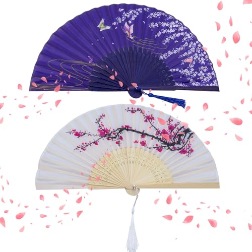 pangutheos 2 Piezas Abanico Mano Plegables, Abanicos de Bambú con Borlas, Abanicos Elegantes Abanico Pequeño para Fiestas De Verano Bodas Bailes De Graduación Paredes Decoración