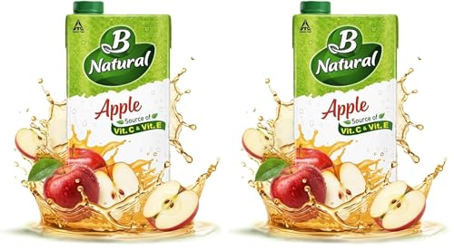Image of B Natural Apple Juice, Goodness of fiber, Vitamin C & E, Made with 100% Fruit Pulp and 0% Concentrate,1 litre (Pack of 2)
