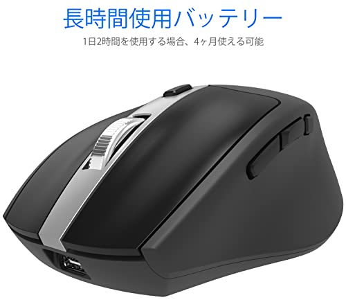 Arteck マルチデバイス 無線 ワイヤレスBluetoothマウス 2.4GHz USB レシバー 人間工学設計 右手静音クリック コンピューター、デスクトップ、PC、ラップトップ、Mac、iPadとWindows10/8 iPad OSとの交換性あり黒