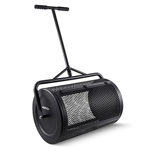 Amvog 24 Inch Compost Spreader Peat Moss Manure Spreader Heavy Duty Metal Mesh Basket Push With T Shaped Handle For Planting Seeding,Lawn & Garden Care #TOP17