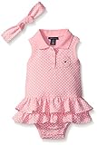 Tommy Hilfiger Baby-Girls Printed Pique Knit Sunsuit and Headband, Pink, 24 Months