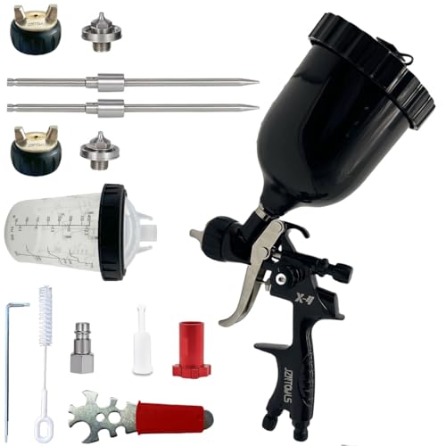 HVLP Air Spray Gun with 1.3/1.7 mm Nozzles and Thread Adapter (female thread 16x1.5), Car Paint Sprayer with 400 & 600CC Cups, Air Spray Guns for House Painting, Automotive, Varnishes and Topcoats