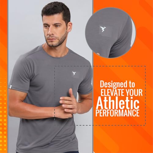Image of TECHNOSPORT Men's Slim Fit Polyester Activewear Sports T-Shirt with Moisture-Wicking Comfort for Workout, Running & Gym