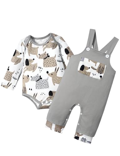Image of BAVADER Baby Boy Clothes Long Sleeve Animal Plaid Romper + Overalls Infant Boy Clothes 2PCS Fall Winter Outfits