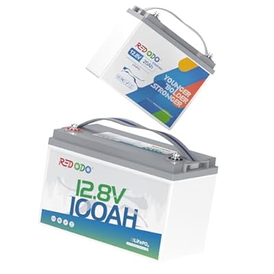 Redodo Two 12.8V Lithium Marine Batteries: 12V 100Ah Deep Cycle Battery and 20Ah Cranking for Outboard Motors, 800A CCA, 1280Wh for RV Solar Boat Energy Storage