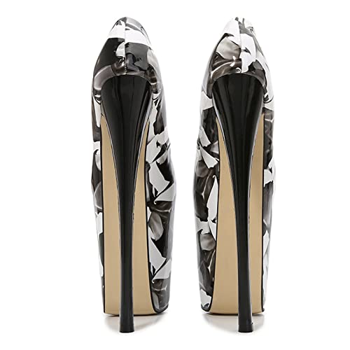 Vujkliy Women's High Heels Round Toe Platform Flowers Pumps Stiletto Shoes Sexy Models Nightclub Banquet Striptease 22CM/8.6IN Fashion Shoes
