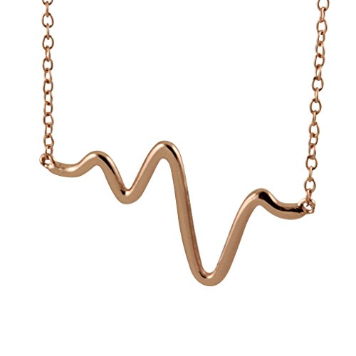 apop nyc Rose Goldtone Heartbeat Heart Rate Pendant Necklace 16 inch - 17 inch (Rose-Goldtone-Silver)