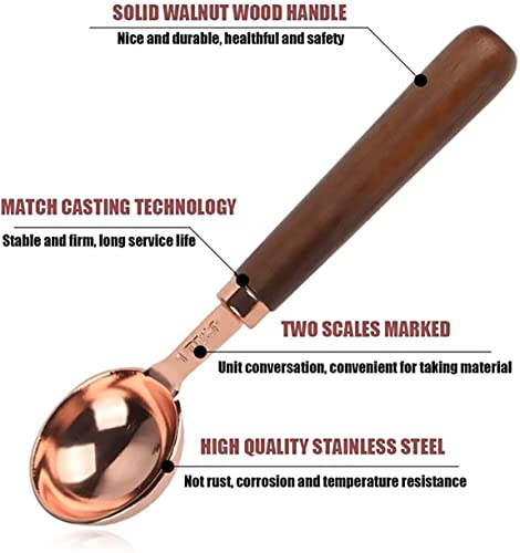 Image of Stainless Steel Measuring Spoons Set of 4. with Copper Finish and Wooden Handles for Baking and Cooking, Accurate Kitchen Measuring Set