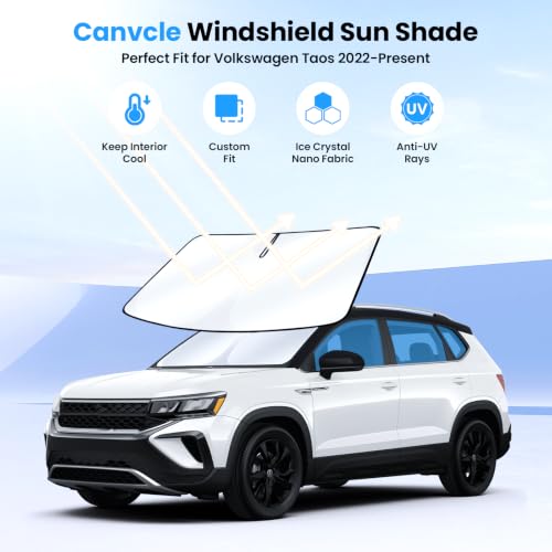 Image of Canvcle Windshield Sun Shade for Volks wagen /VW Taos Accessories 2022-2025 2026 Upgraded Double-Layer Front Window Sunshade Cover Sun Visor Protector Foldable Block UV Rays Keep Vehicle Cool