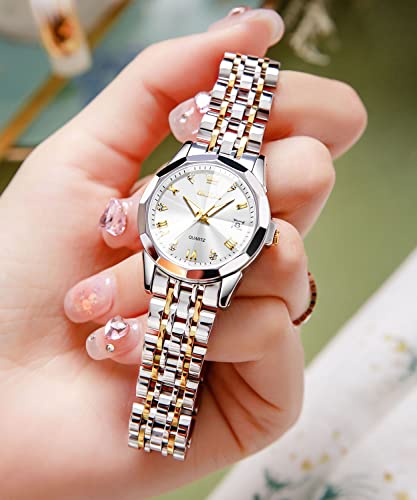 Image of OLEVS Watches Women with Date Silver Stainless Steel Luxury Ladies Watches with Small Writs Diamond Watches for Women Waterproof Elegant Dress Quartz Analog Women's Wrist Watches Reloj de Mujer