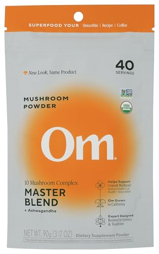 Om Master Blend Mushroom Powder – Organic Mushroom Supplement with 10 Mushrooms and Ashwagandha -...