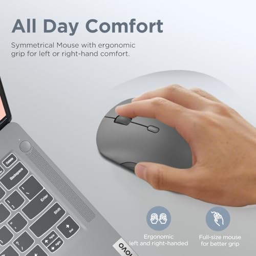 Image of Lenovo 350 Wireless Bluetooth Mouse, Silent Click, 3 Level DPI (1000, 1600, 2400), 36 Month Battery Life, 2 Device Pairing, Luna Grey