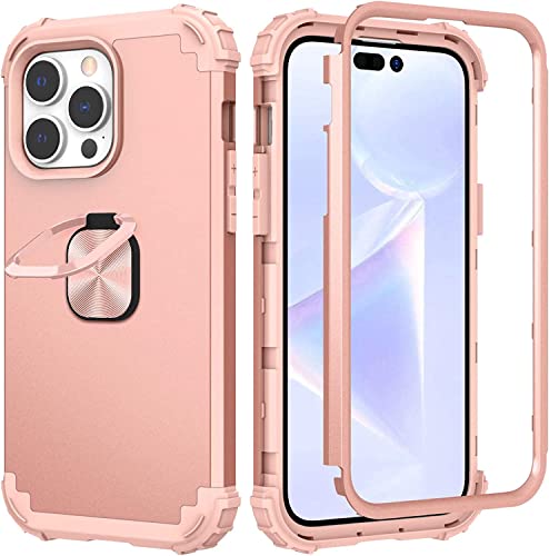 Coque iPhone 14 antichoc en silicone souple et armure de protection or avec anneau