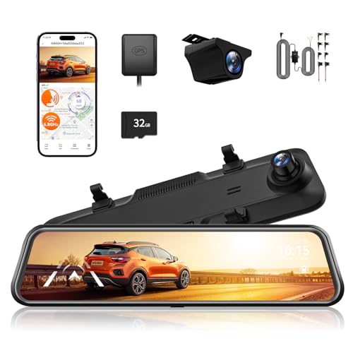 WOLFBOX G840H 12'' Mirror Dash Cam & USB C Acc Hardwire Kit