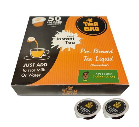 Instant Tea Pods - Indian Spices Flavour (Cinnamon, Cardamon) | 50 Single Serve Pods | Pre-Brewed Tea Liquid Decoction (Concentrate) | Just Add Hot Water OR Milk | Capsules, Cups, Tubs