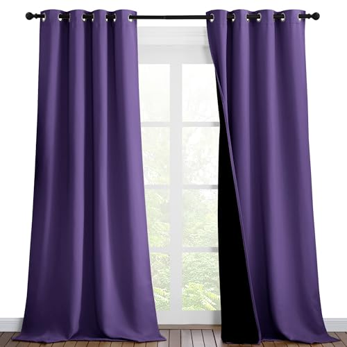 Image of NICETOWN 100% Blackout Blinds, Set of 2, 46 inches x 102 inches, Laundry Room Decor Window Treatment Curtains for Large Patio Sliding Door, Thermal Insulated Lilac Purple Curtains for Bedroom