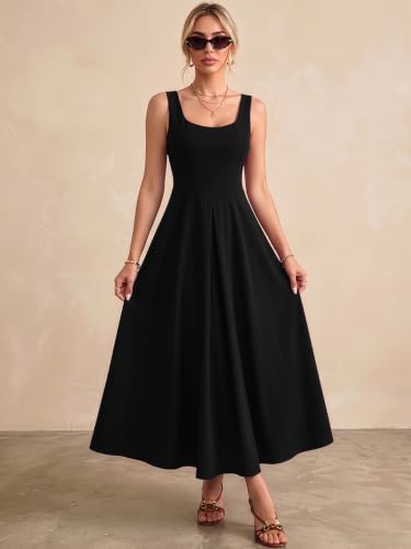 Image of Solid Fit and Flared Round Neck Midi Dress for Women's & Girl's