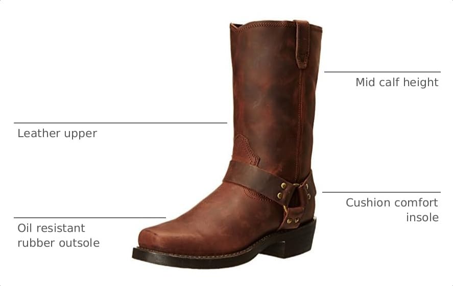Image of Dingo Mens Dean Harness Square Toe Pull On Motorcycle Casual Boots Mid Calf