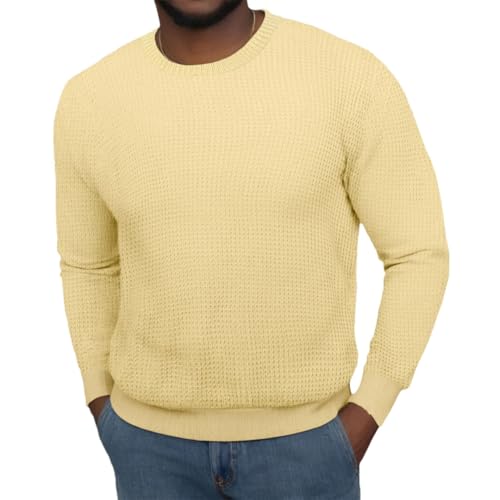 Men's Solid Color Knit Sweater Long Sleeved Round Neck Pullover Sweaters