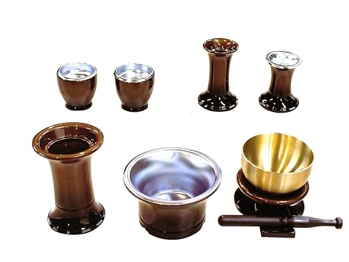 ノーブランド品九華工房お仏壇用PC仏具セット仏具7点セット香炉花立火立線香立仏飯器茶湯器おりんセットおりん・りん台・りん棒...琥珀, 4090000004319