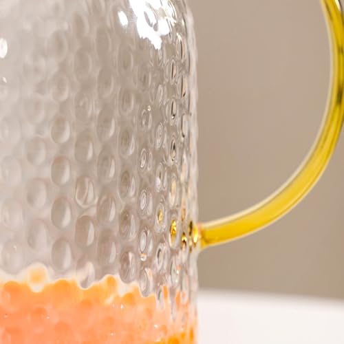 Image of Nestasia Transparent Glass Jug with Steel Lid (1250 ml) - Dishwasher & Microwave Safe Carafe with Dual Opening Strainer Lid - Tall Textured Glass Pitcher for Water, Juice, Hot & Cold Beverages