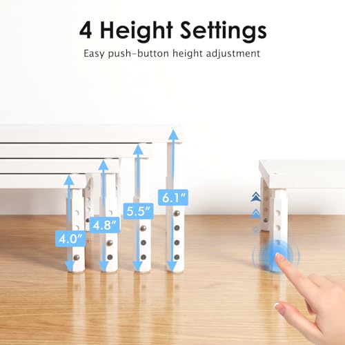 Image of ECOLOVI Adjustable Wood Computer Monitor Stand Riser, Office Desk Organizer and Accessories for Monitor, Laptop, PC, Printer, Office Desk Accessories Workspace Organizer for Home Office Supplies, White